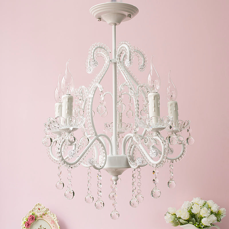 Modern White Chandelier With Crystal Decoration - 5 Heads Foyer Lighting Fixture