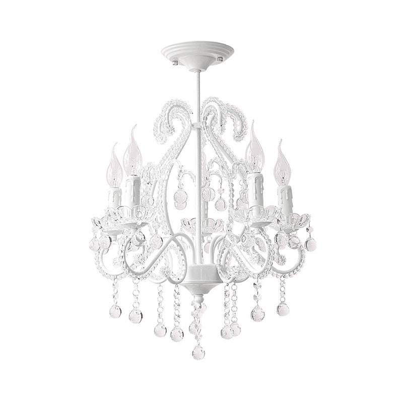 Modern White Chandelier With Crystal Decoration - 5 Heads Foyer Lighting Fixture