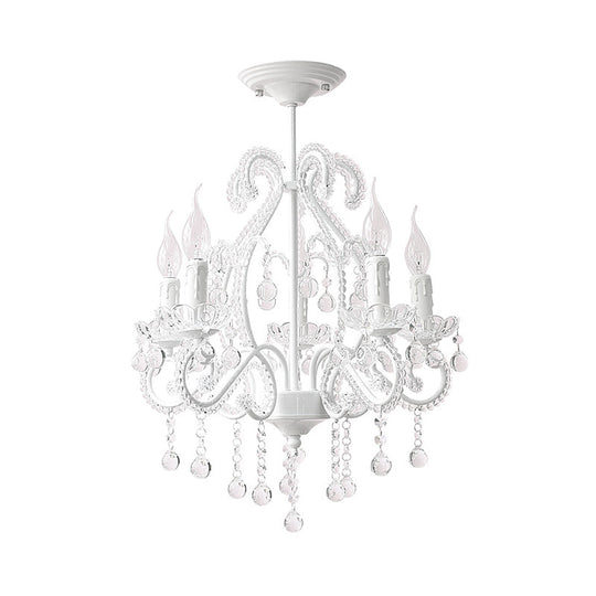 Modern White Chandelier With Crystal Decoration - 5 Heads Foyer Lighting Fixture