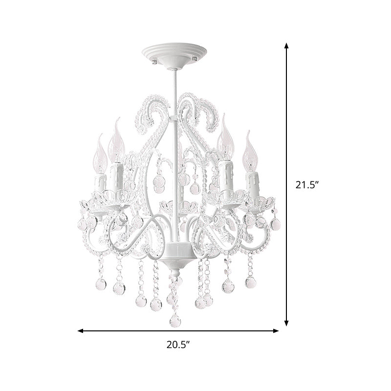 Modern White Chandelier With Crystal Decoration - 5 Heads Foyer Lighting Fixture