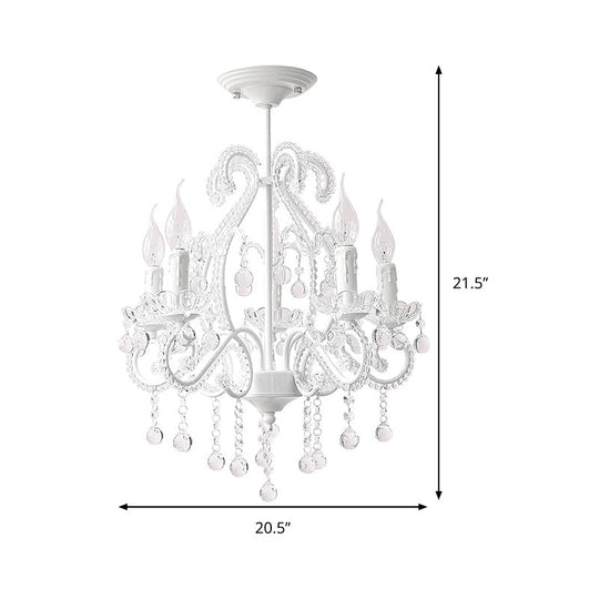 Modern White Chandelier With Crystal Decoration - 5 Heads Foyer Lighting Fixture