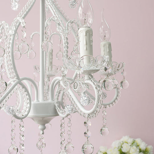 Modern White Chandelier With Crystal Decoration - 5 Heads Foyer Lighting Fixture