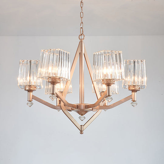 Contemporary 6-Bulb Copper Finish Chandelier With Clear Pyramid Glass Shade