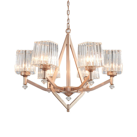 Contemporary 6-Bulb Copper Finish Chandelier With Clear Pyramid Glass Shade