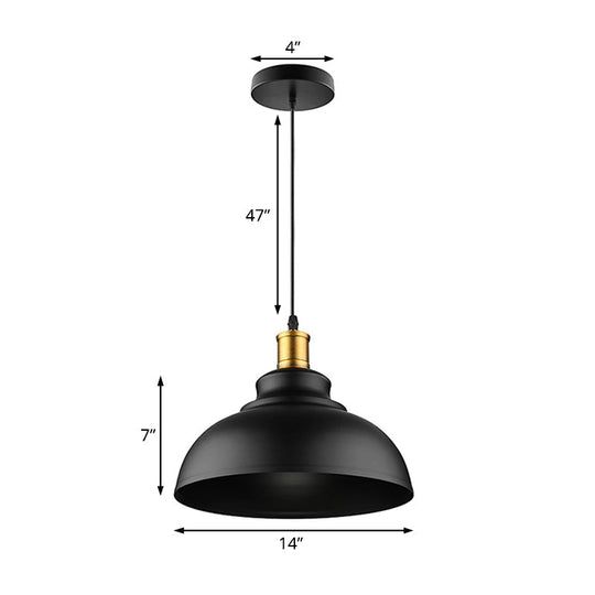 Adjustable Cord Black/White Retro Metal Dome Shade Ceiling Pendant - 1 Bulb Hanging Fixture in 12"/14"/16" W