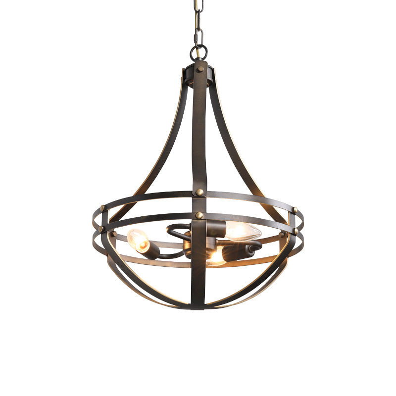 Industrial Metal Wire Cage Chandelier Pendant Light Fixture with 3 Bulbs in Bronze