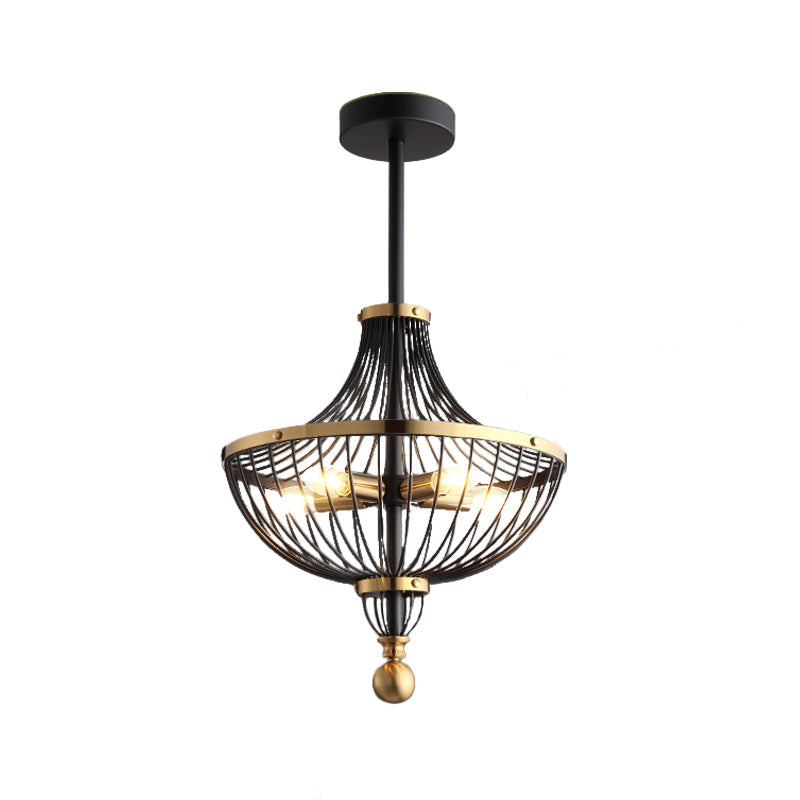 Metal Empire Hanging Chandelier - Vintage Pendant Light Fixture, Black & Gold (5 Bulbs)