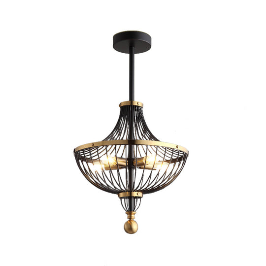 Metal Empire Hanging Chandelier - Vintage Pendant Light Fixture, Black & Gold (5 Bulbs)