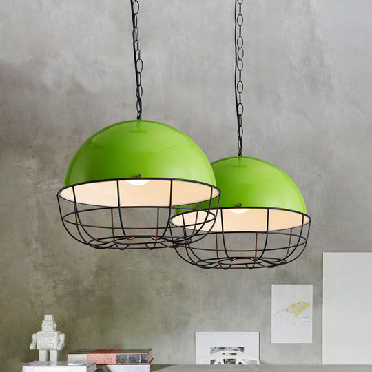 Green Domed Pendant Light – Vintage Industrial Metal Lamp for Dining Room