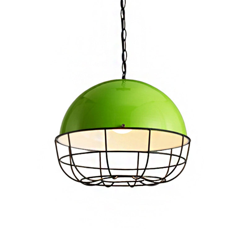 Green Domed Pendant Light – Vintage Industrial Metal Lamp for Dining Room