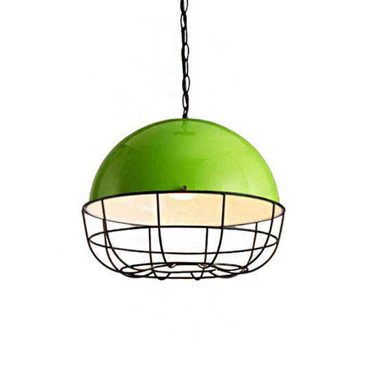 Green Domed Pendant Light - Vintage Industrial Metal Lamp For Dining Room