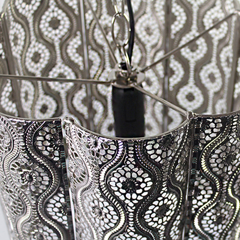 Chrome Metal Etched Pendant with Cylinder Shade - Industrial Hanging Light