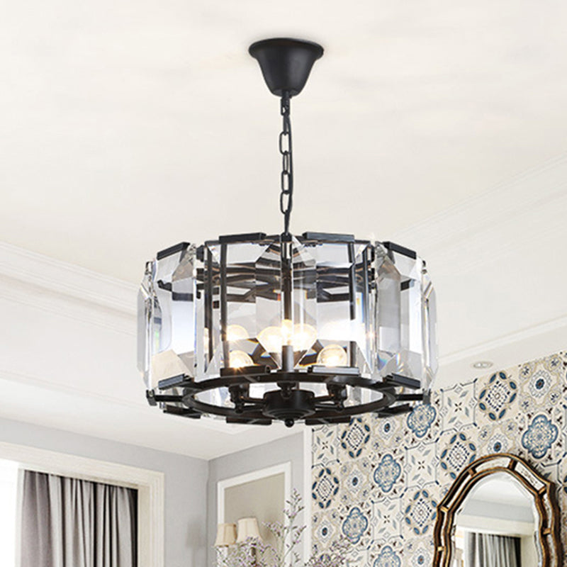 Metal Drum Shade Ceiling Chandelier With Crystal Block: Vintage 5/8 Heads Hanging Lamp (18/25.5