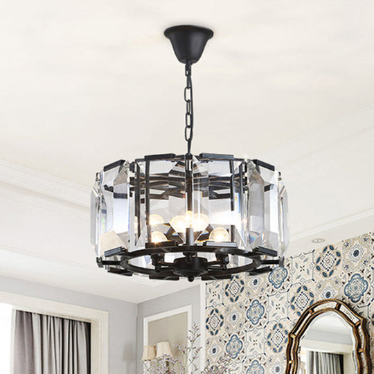 Metal Drum Shade Ceiling Chandelier With Crystal Block: Vintage 5/8 Heads Hanging Lamp (18/25.5