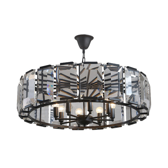 Metal Drum Shade Ceiling Chandelier With Crystal Block: Vintage 5/8 Heads Hanging Lamp (18/25.5