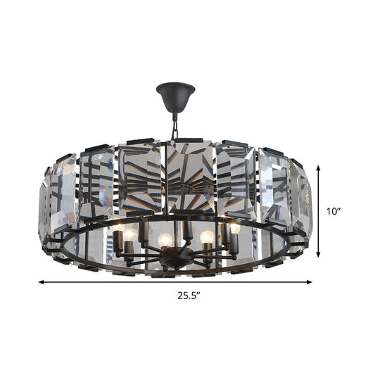 Metal Drum Shade Ceiling Chandelier With Crystal Block: Vintage 5/8 Heads Hanging Lamp (18/25.5