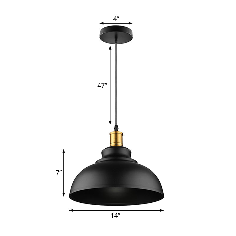 Adjustable Cord Retro Metal Dome Ceiling Pendant With Black/White Shade - 12/14/16 W