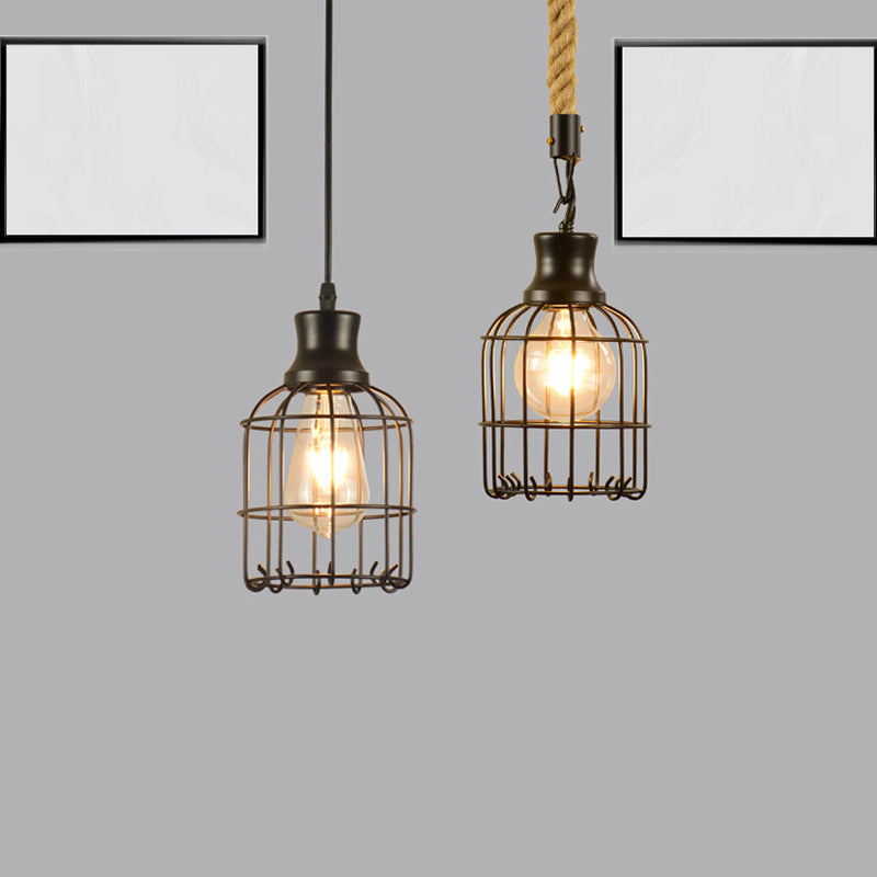 Industrial Metal Bird Cage Pendant Lamp - Black 1-Light Ceiling For Table / A