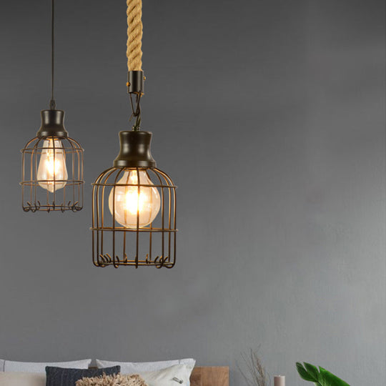 Industrial Black Metal Bird Cage Pendant Lamp - 1-Light Ceiling Light for Table