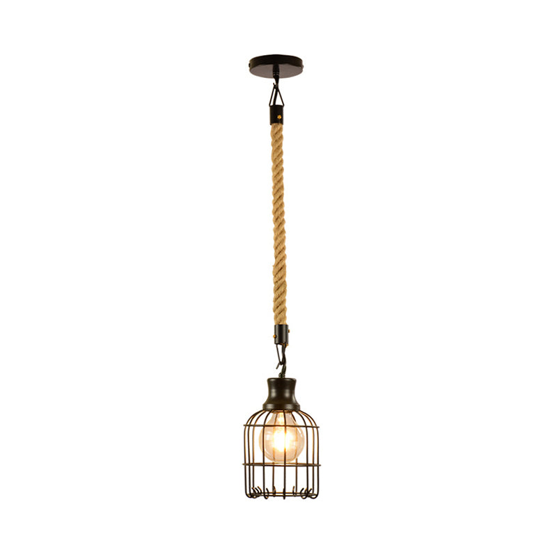 Industrial Black Metal Bird Cage Pendant Lamp - 1-Light Ceiling Light for Table