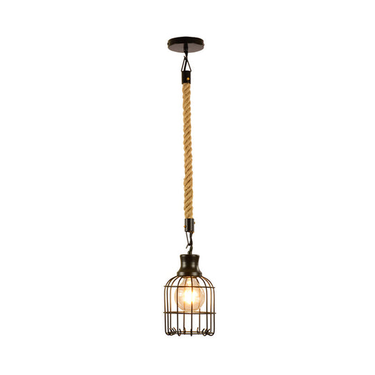 Industrial Metal Bird Cage Pendant Lamp - Black 1-Light Ceiling For Table