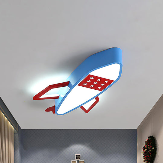 Contemporary Blue Rocket Flush Mount Ceiling Fixture - Acrylic LED Ceiling Lighting for Kids in Warm/White Light