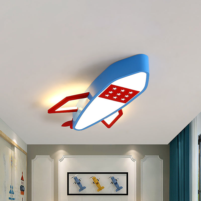 Contemporary Blue Rocket Flush Mount Ceiling Fixture - Acrylic LED Ceiling Lighting for Kids in Warm/White Light