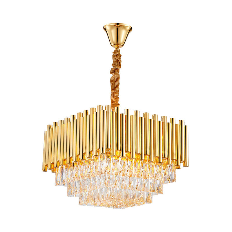 Vintage Golden Square Ceiling Light With Crystal Block Chandelier - 6/10/12 Lights 16/19.5/23.5