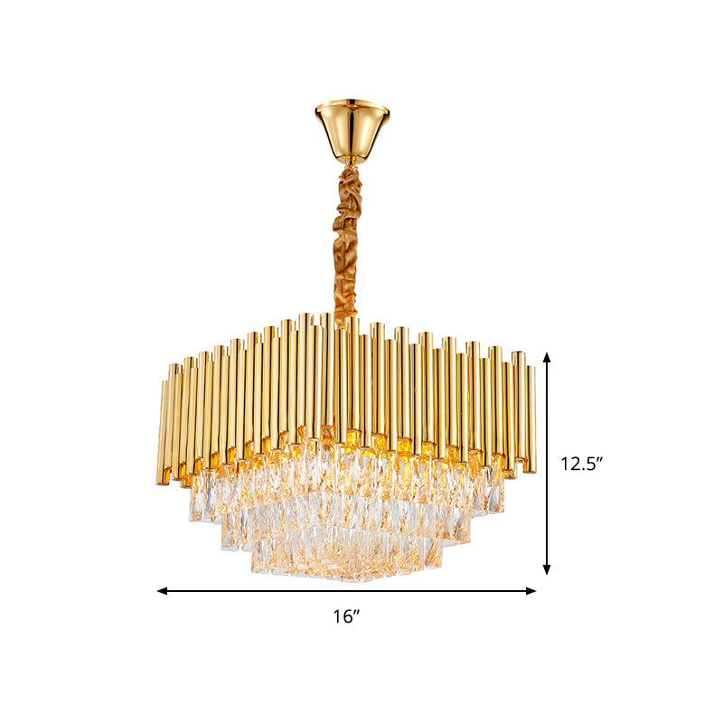 Vintage Golden Square Ceiling Light With Crystal Block Chandelier - 6/10/12 Lights 16/19.5/23.5