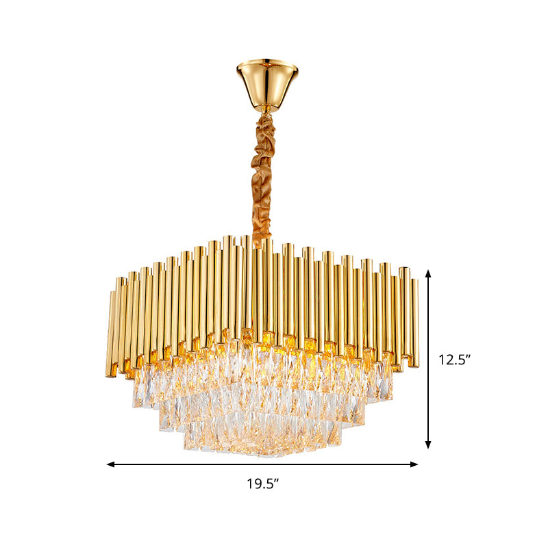 Vintage Golden Square Ceiling Light With Crystal Block Chandelier - 6/10/12 Lights 16/19.5/23.5