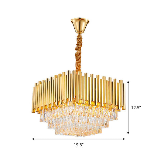 Vintage Golden Square Ceiling Light With Crystal Block Chandelier - 6/10/12 Lights 16/19.5/23.5