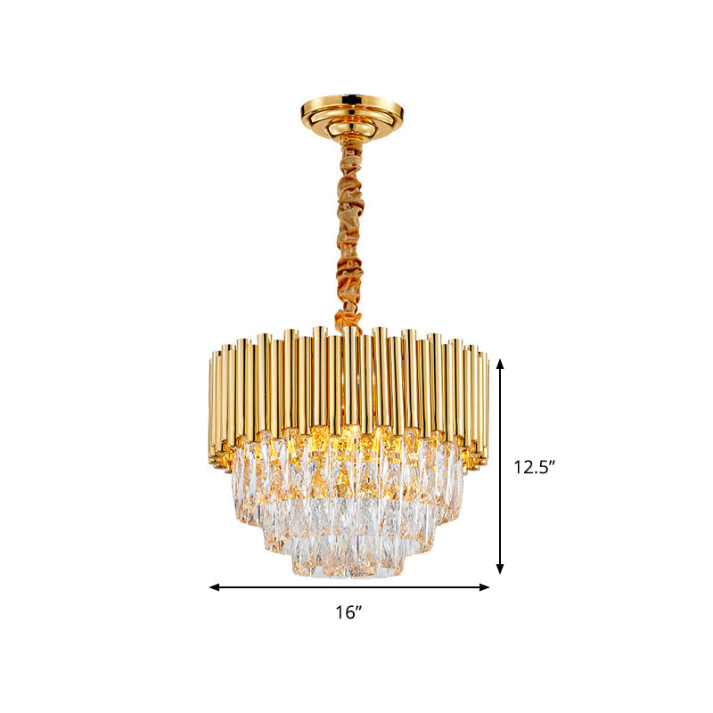 Modern Golden Layered Hanging Chandelier With Crystal Prism - 6/10/12 Bulb Pendant Light Fixture In