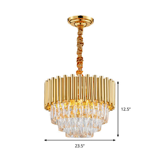 Modern Golden Layered Hanging Chandelier With Crystal Prism - 6/10/12 Bulb Pendant Light Fixture In