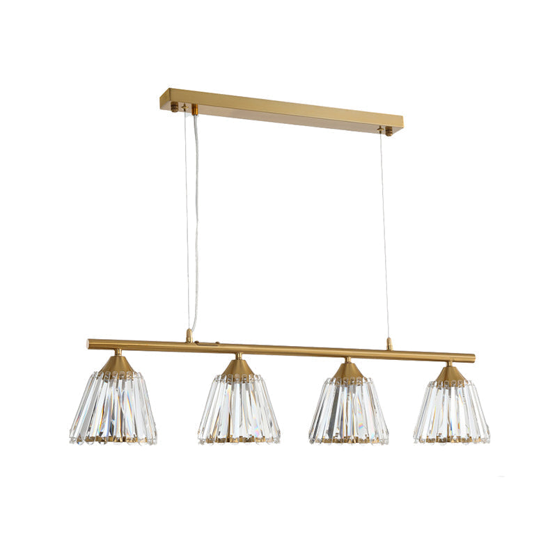 Linear Crystal Island Pendant Light With Conic Gold Shade - 3/4 Heads Modern Hanging Fixture