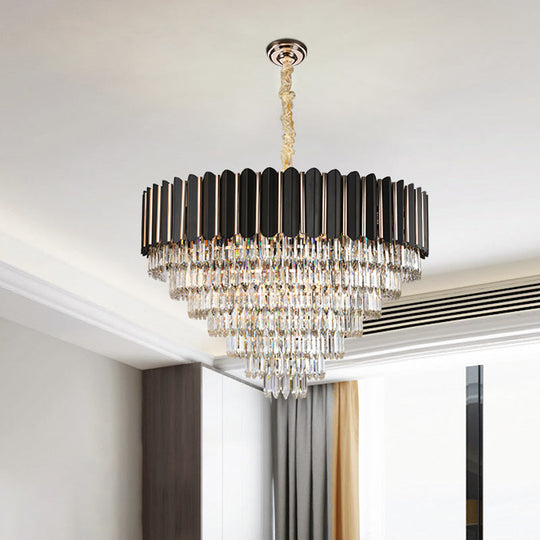 Modern Black Crystal Round Shade Chandelier With Multi-Light Ceiling Pendant