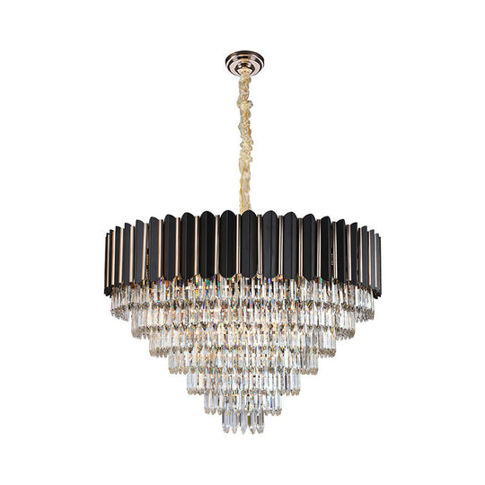 Modern Black Crystal Round Shade Chandelier With Multi-Light Ceiling Pendant