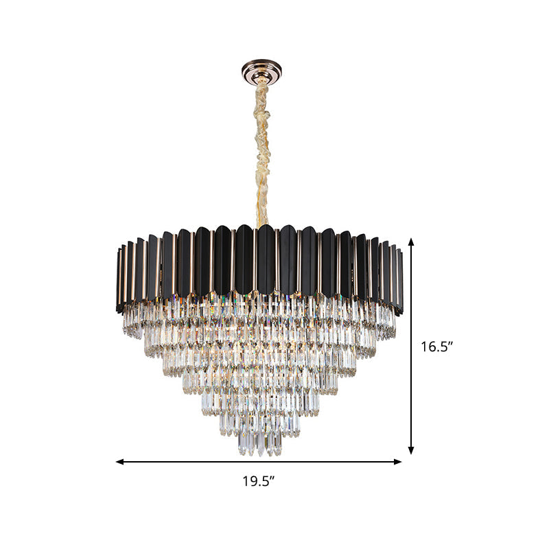 Modern Black Crystal Round Shade Chandelier With Multi-Light Ceiling Pendant