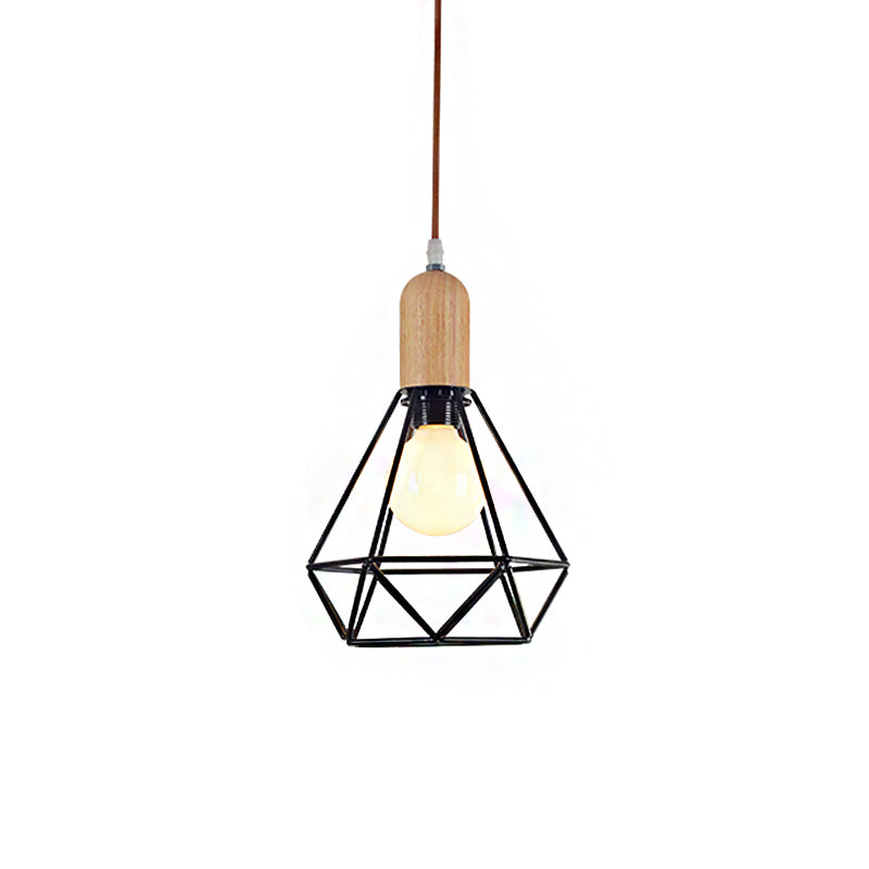 Vintage Metallic Pendant Lamp with Pear/Diamond/Gourd Cage Design - 1 Head Ceiling Hanging Light in Black