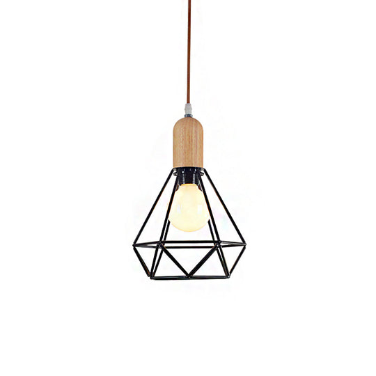 Vintage Metallic Cage Pendant Lamp With Black Finish And One Head For Ceiling Hanging -