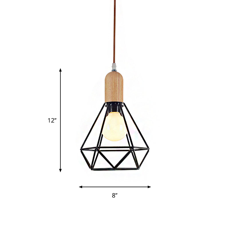 Vintage Metallic Cage Pendant Lamp With Black Finish And One Head For Ceiling Hanging -