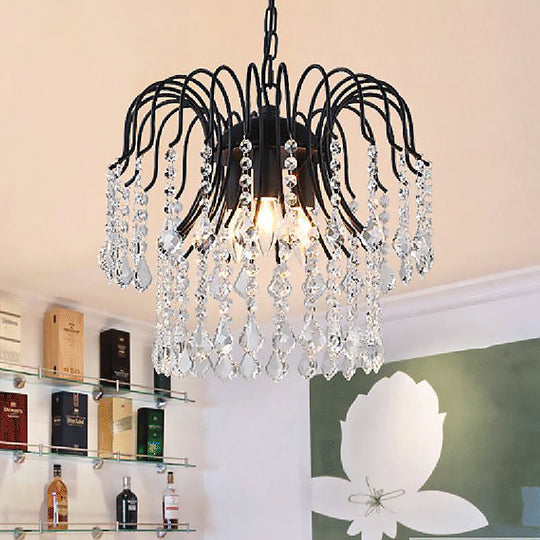 Contemporary Crystal Drop Chandelier Lamp - Black/White Finish