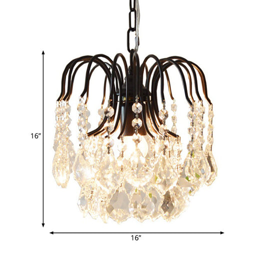 Contemporary Crystal Drop Chandelier Lamp - Black/White Finish