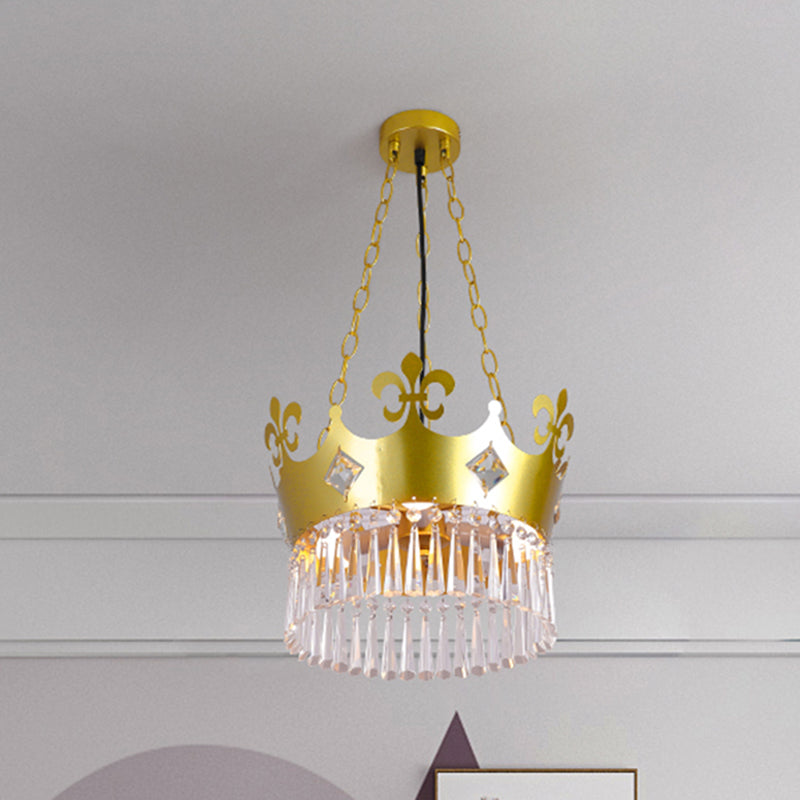 Contemporary Crystal 4-Bulb Golden Crown Chandelier In Gold - Hanging Light Fixture