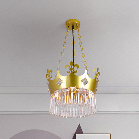 Contemporary Crystal 4-Bulb Golden Crown Chandelier In Gold - Hanging Light Fixture