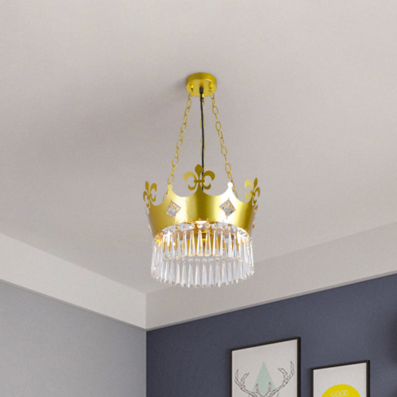 Contemporary Crystal 4-Bulb Golden Crown Chandelier In Gold - Hanging Light Fixture