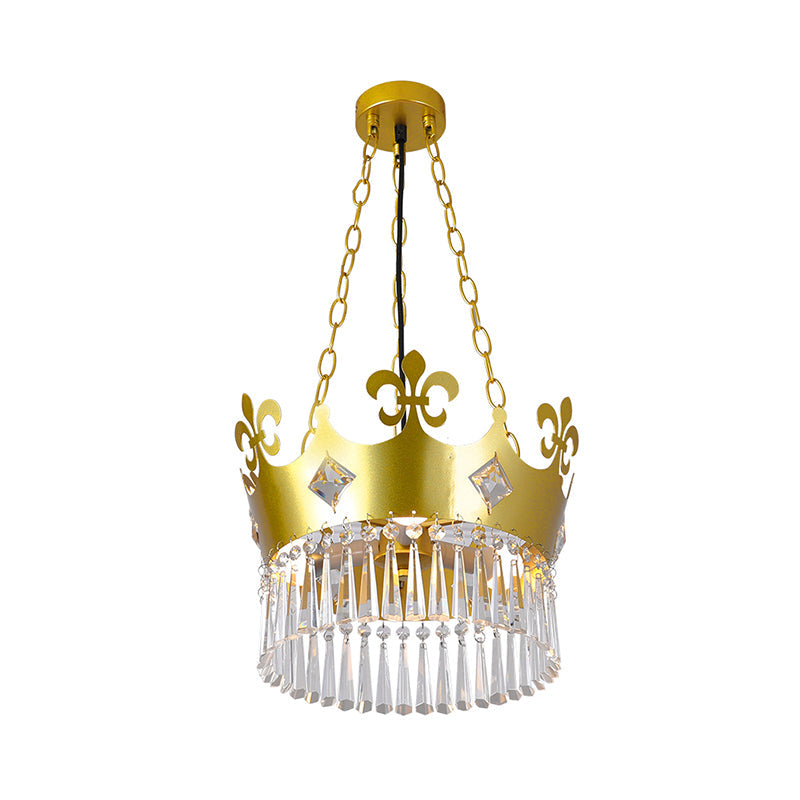 Contemporary Crystal 4-Bulb Golden Crown Chandelier In Gold - Hanging Light Fixture