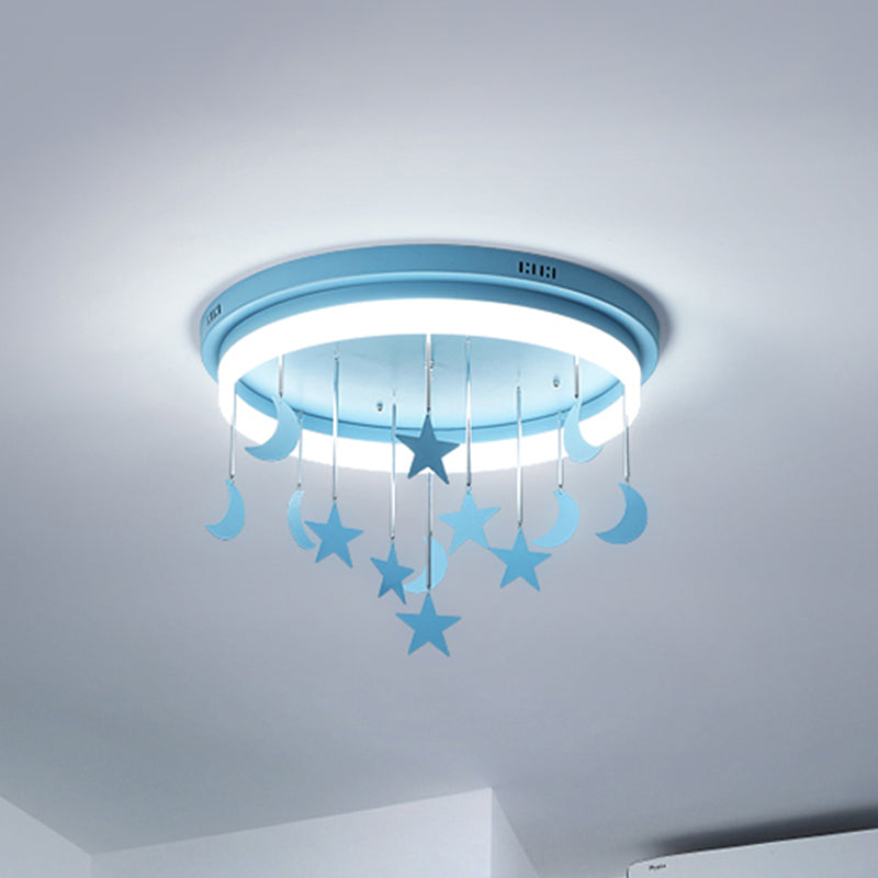 Mermaid and Star Acrylic LED Flush Chandelier for Kids' Rooms, Pink/Blue, 18"/21.5" Width