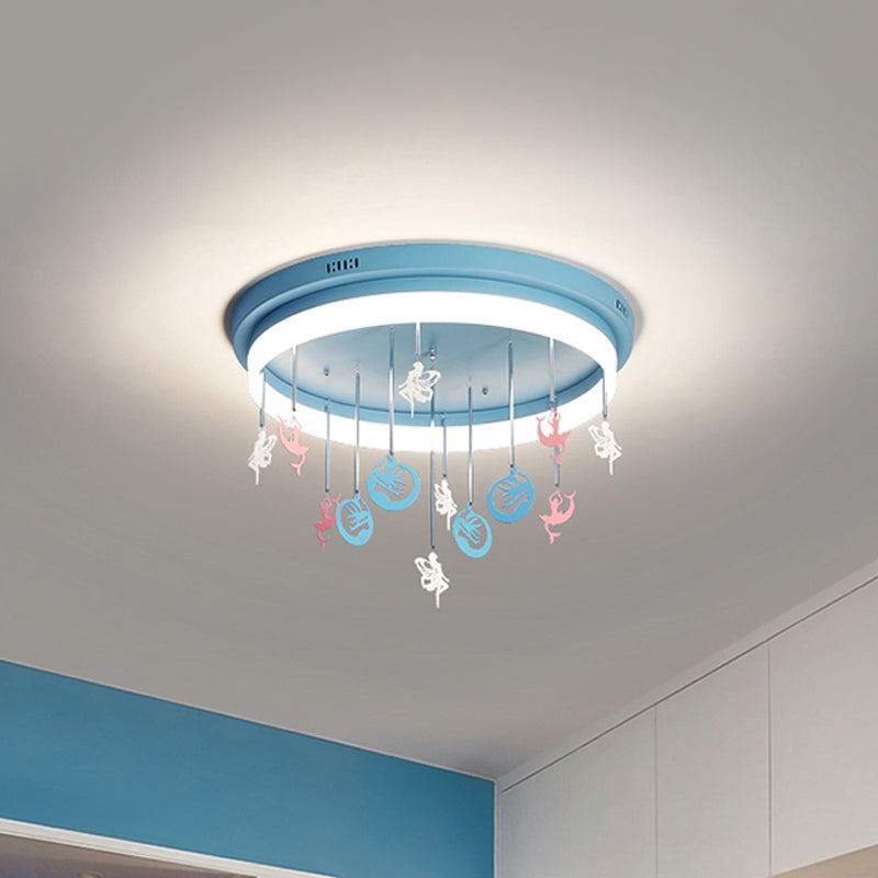 Mermaid and Star Acrylic LED Flush Chandelier for Kids' Rooms, Pink/Blue, 18"/21.5" Width