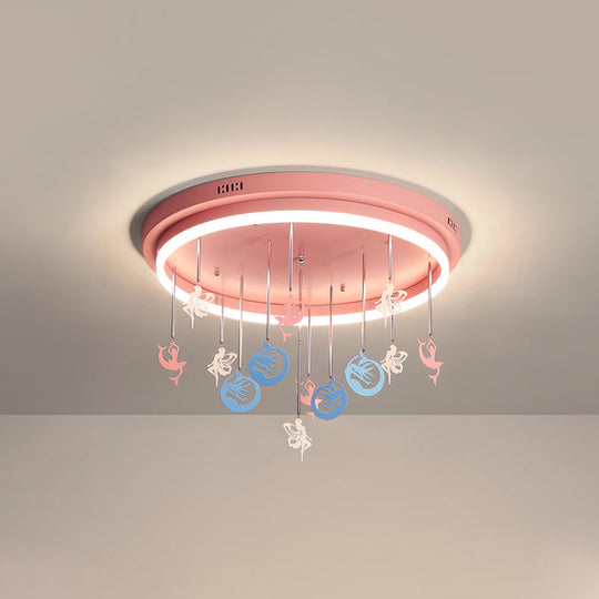 Mermaid and Star Acrylic LED Flush Chandelier for Kids' Rooms, Pink/Blue, 18"/21.5" Width