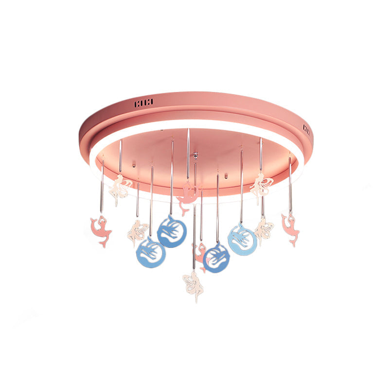 Mermaid and Star Acrylic LED Flush Chandelier for Kids' Rooms, Pink/Blue, 18"/21.5" Width